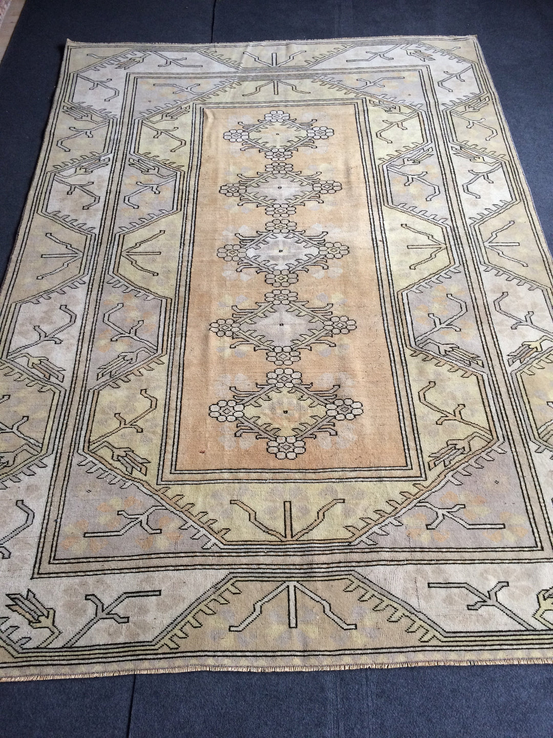 Beige Turkish Runner Rug 6' 2" x 8' 10" Hand-Knotted detail