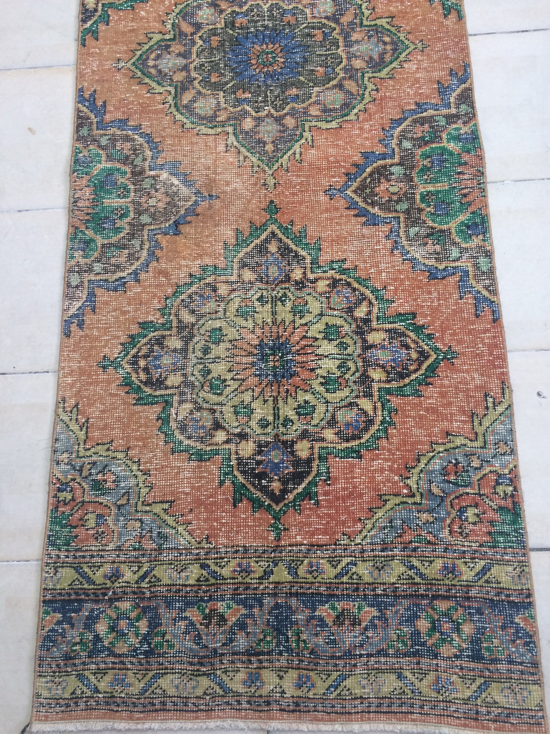 Rust Turkish Runner Rug 2' 10" x 12' 5" Hand-Knotted close-up