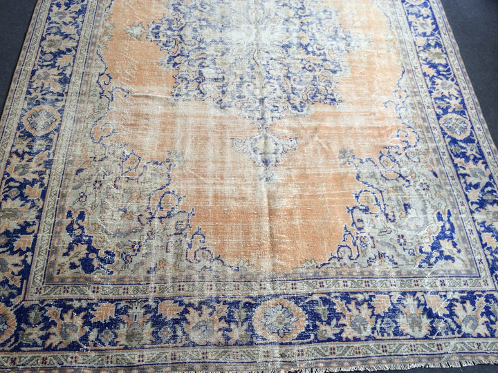 Beige Turkish Runner Rug 7' 8" x 11' Hand-Knotted | No. WR69073