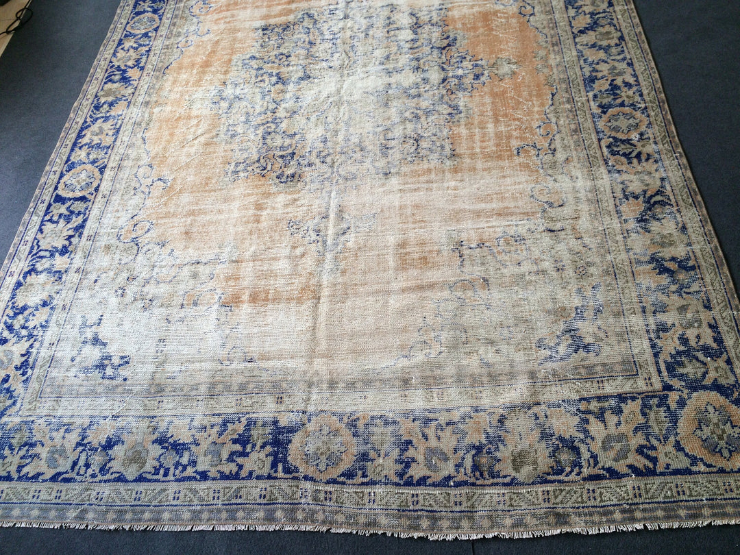 Beige Turkish Runner Rug 7' 8" x 11' Hand-Knotted | No. WR69073