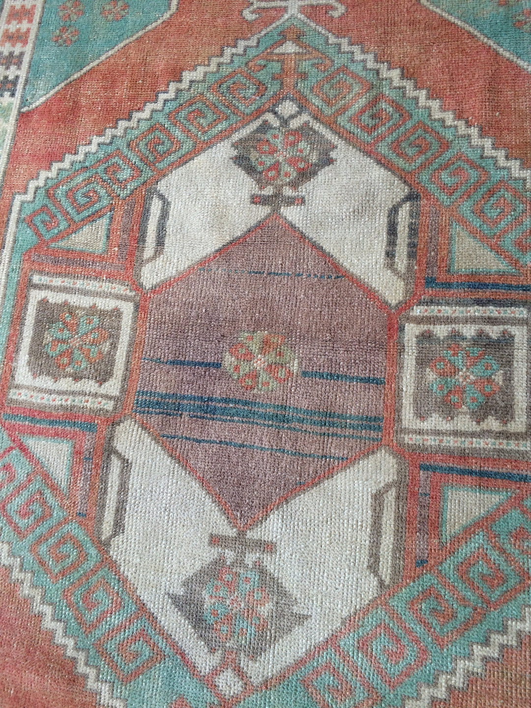 Turkish Oushak Rug Runner Hand-Knotted reverse