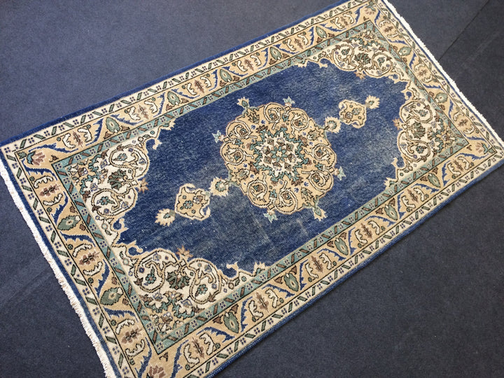 Blue Turkish Runner Rug 4' x 7' Hand-Knotted | No. WR24039