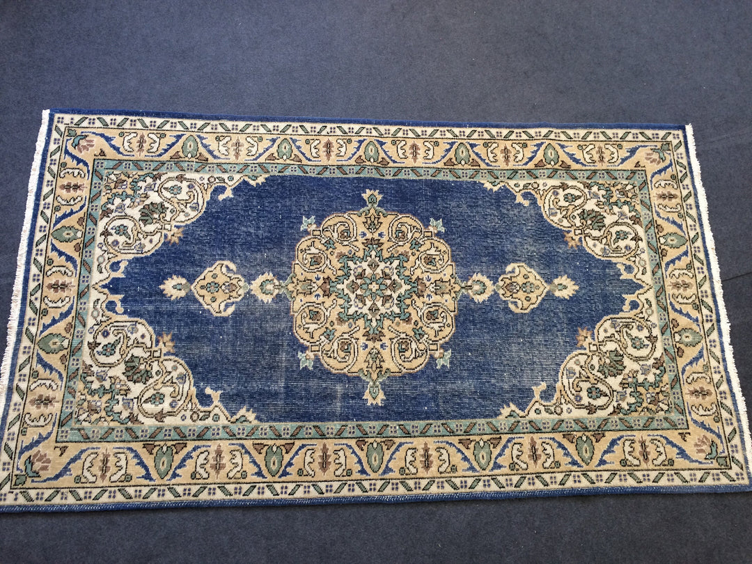 Blue Turkish Runner Rug 4' x 7' Hand-Knotted | No. WR24039