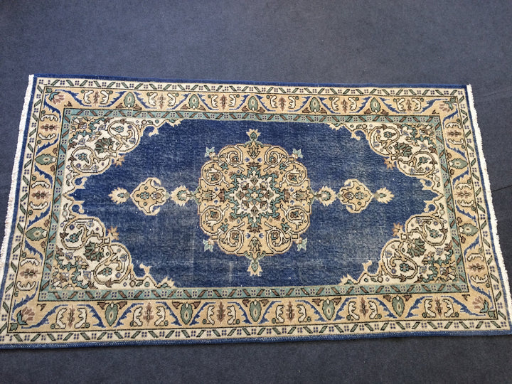 Blue Turkish Runner Rug 4' x 7' Hand-Knotted | No. WR24039