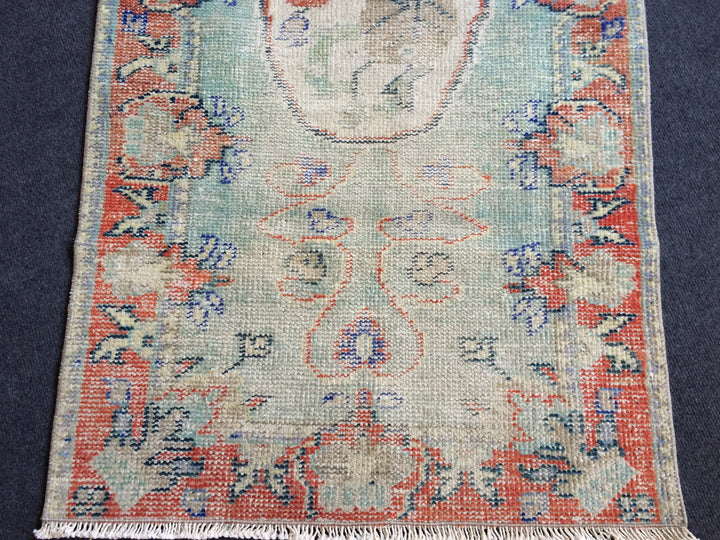 Beige Turkish Distressed Runner Rug 2' 5" x 4' 11" Hand-Knotted | No. WR78661