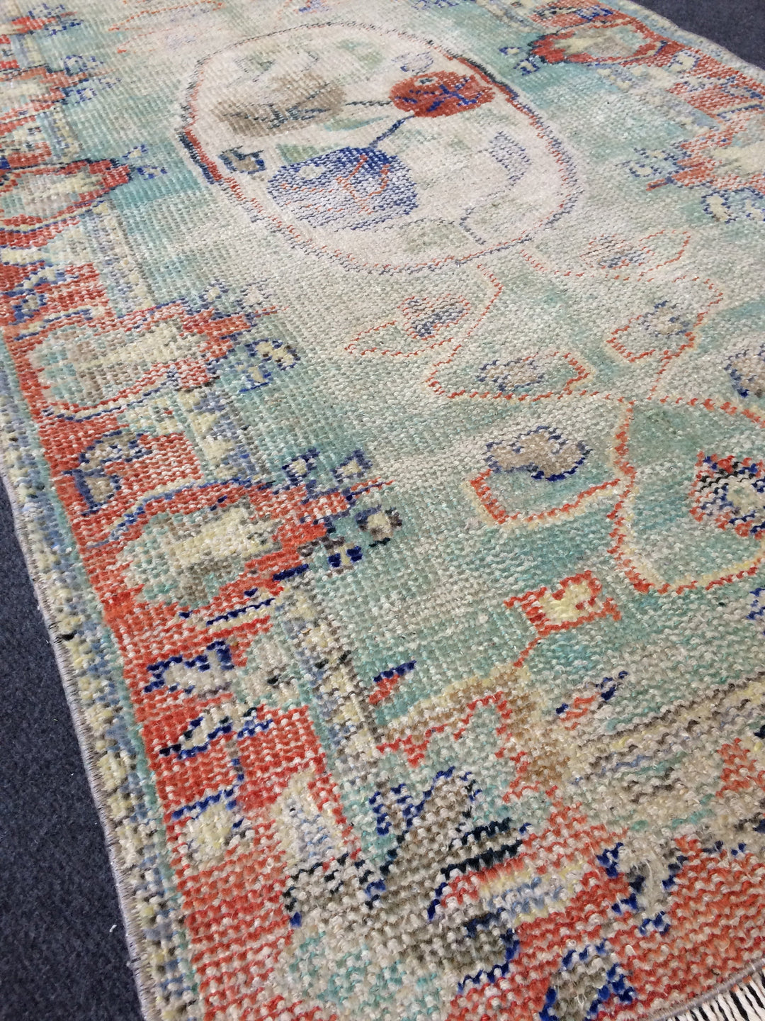 Beige Turkish Distressed Runner Rug 2' 5" x 4' 11" Hand-Knotted | No. WR78661