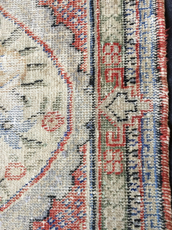 Beige Turkish Distressed Runner Rug 2' 1" x 4' 11" Hand-Knotted | No. WR24038