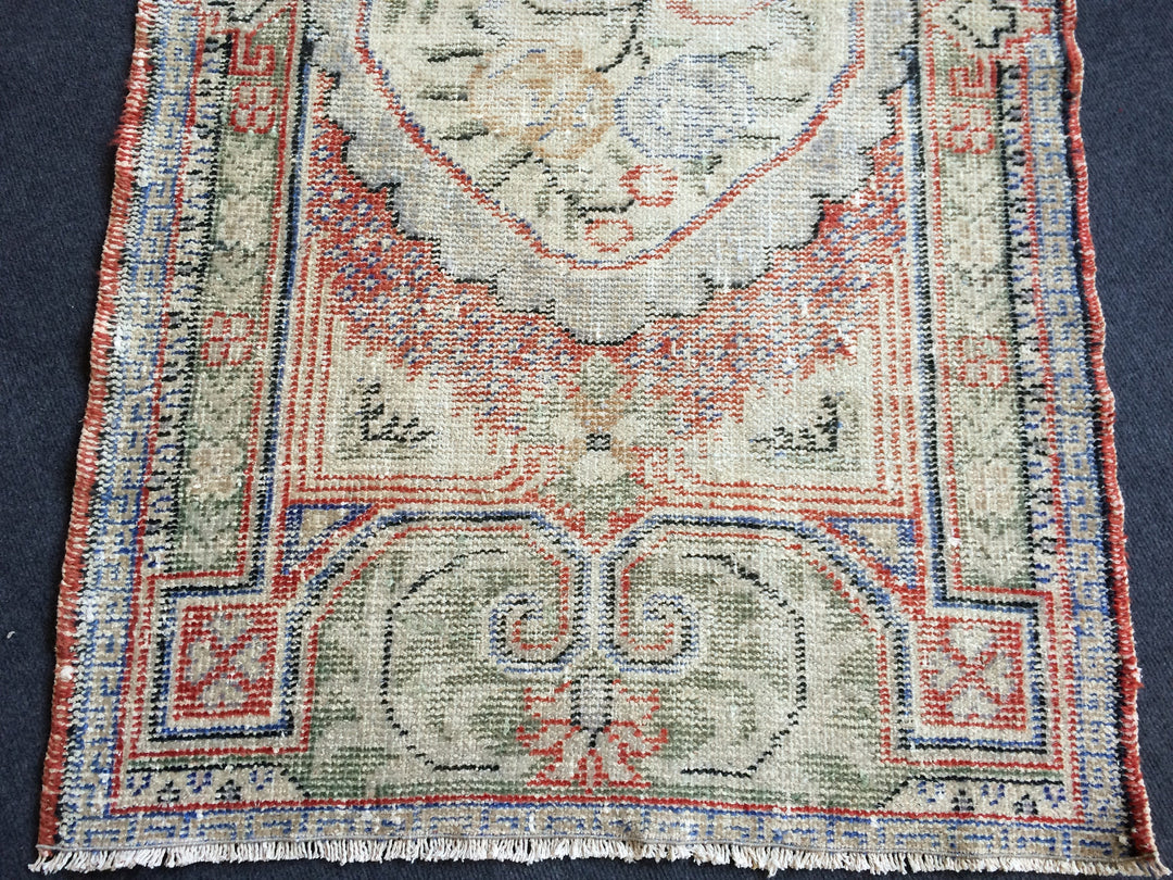 Beige Turkish Distressed Runner Rug 2' 1" x 4' 11" Hand-Knotted | No. WR24038