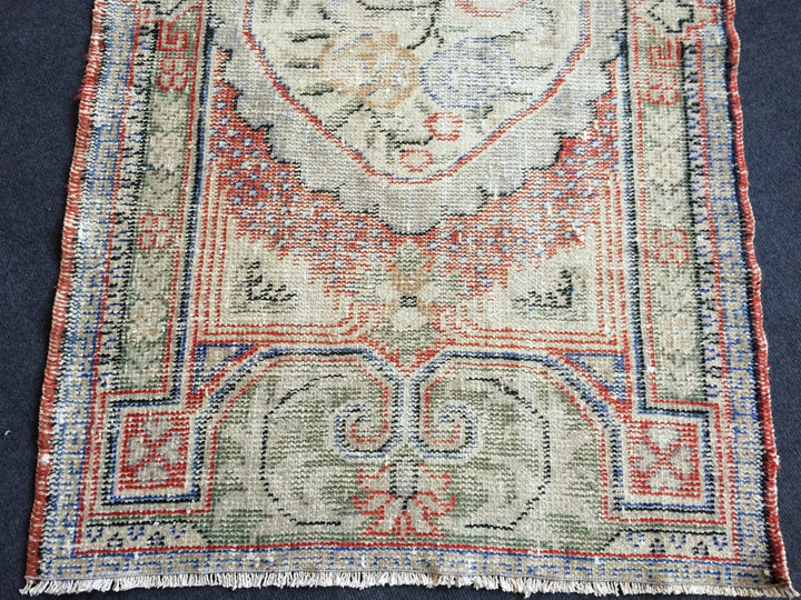 Beige Turkish Distressed Runner Rug 2' 1" x 4' 11" Hand-Knotted | No. WR24038