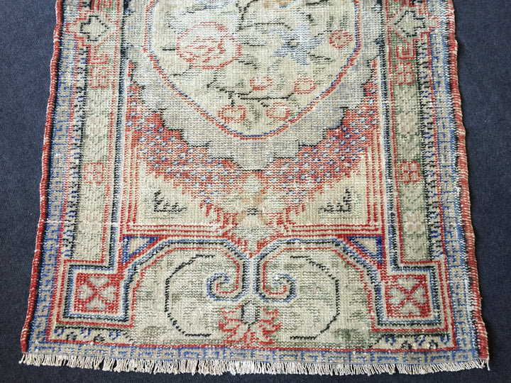 Beige Turkish Distressed Runner Rug 2' 1" x 4' 11" Hand-Knotted | No. WR24038