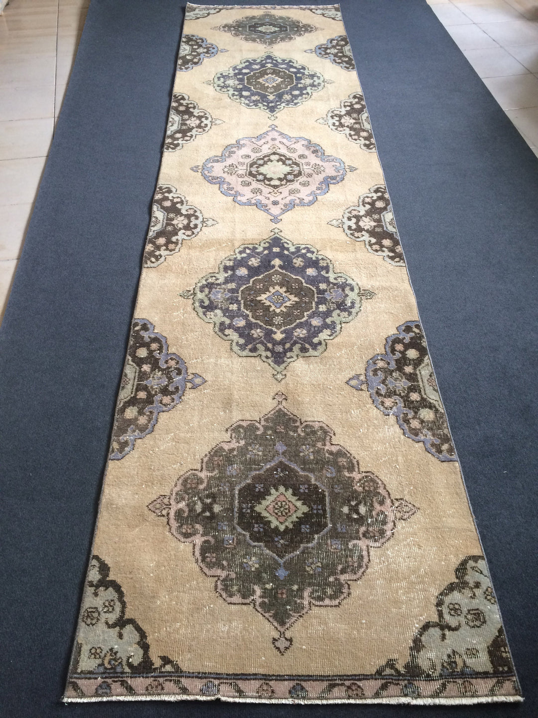 Turkish Runner Rug 3' x 12' 2" Hand-Knotted detail