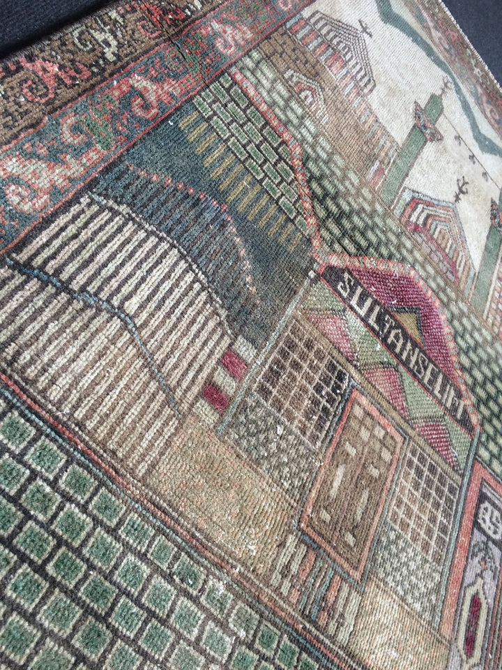 Turkish Oushak Rug 2'7" x 9'10" Hand-Knotted texture
