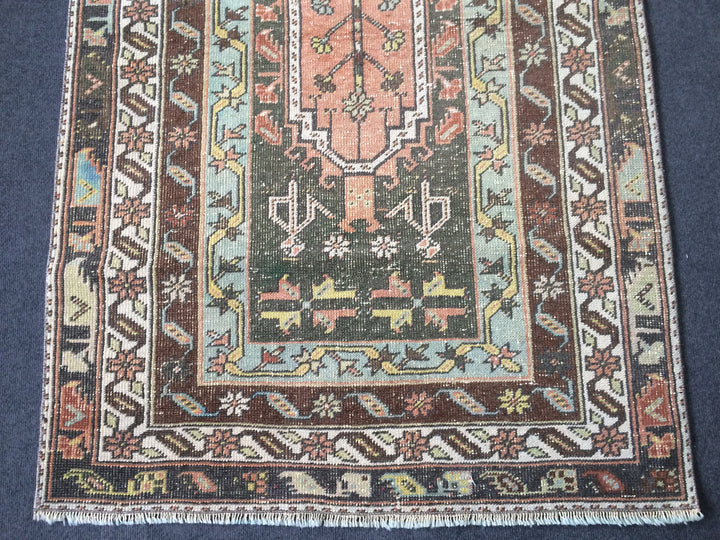 Turkish Oushak Rug 2'7" x 8'1" Hand-Knotted pattern