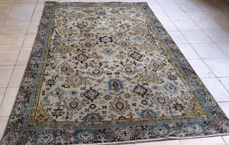 Green Turkish Runner Rug 5' 7" x 8' 9" Hand-Knotted | No. WR22630