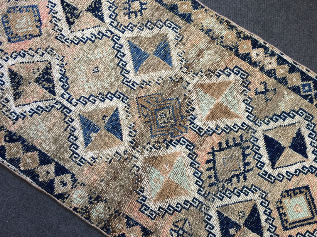 Blue Turkish Oushak Rug 2'7" x 8'2" Hand-Knotted | No. WR21345