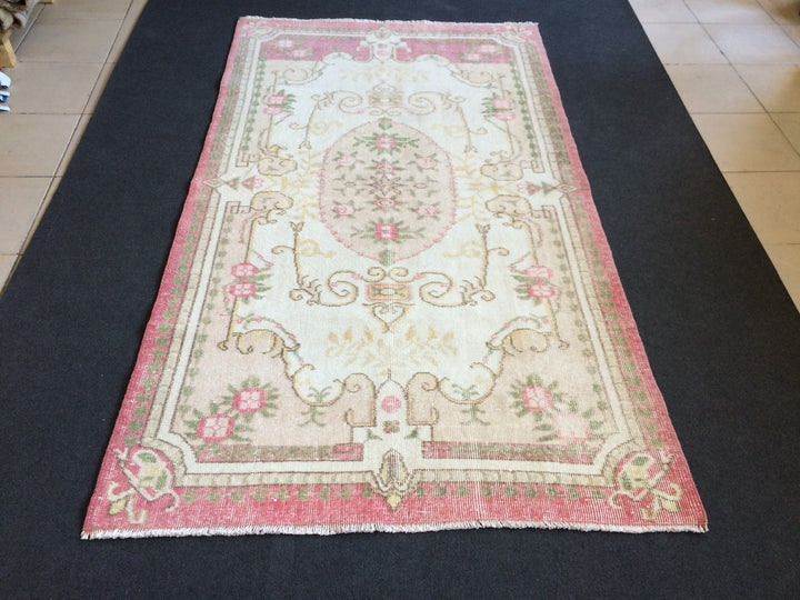 Pink Turkish Oushak Runner Rug 2'7" x 9'8" Hand-Knotted