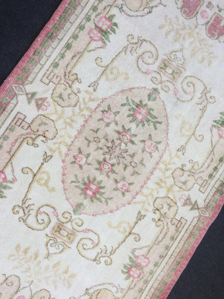 Pink Turkish Oushak Runner Rug 2'7" x 9'8" Hand-Knotted pattern