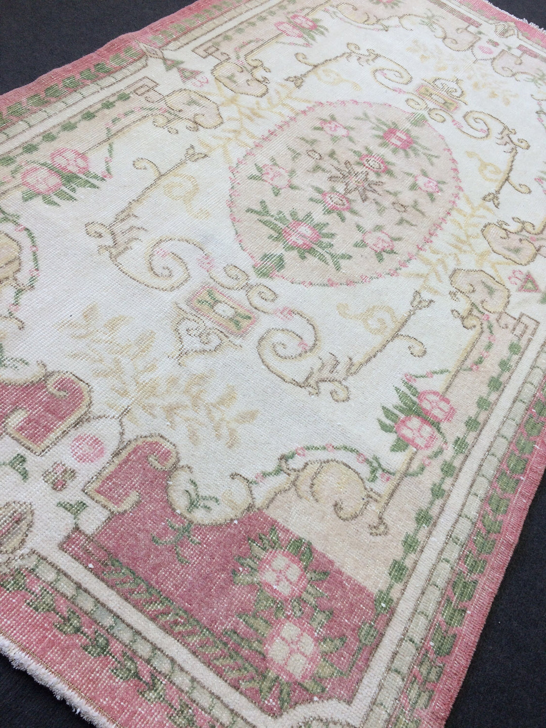 Pink Turkish Oushak Runner Rug 2'7" x 9'8" Hand-Knotted field