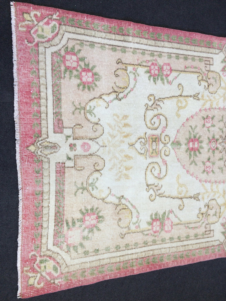 Pink Turkish Oushak Runner Rug 2'7" x 9'8" Hand-Knotted view
