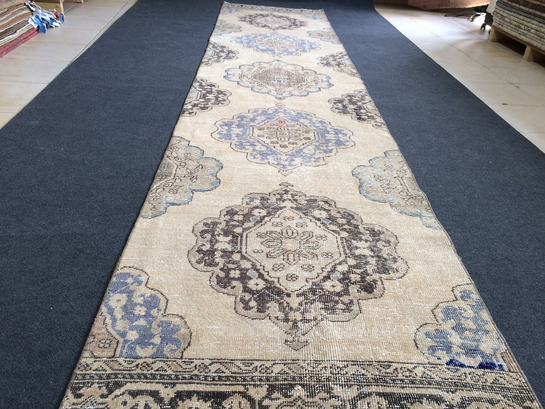 Beige Turkish Runner Rug 2' 11" x 12' 7" Hand-Knotted