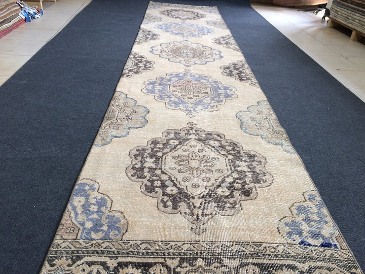 Beige Turkish Runner Rug 2' 11" x 12' 7" Hand-Knotted