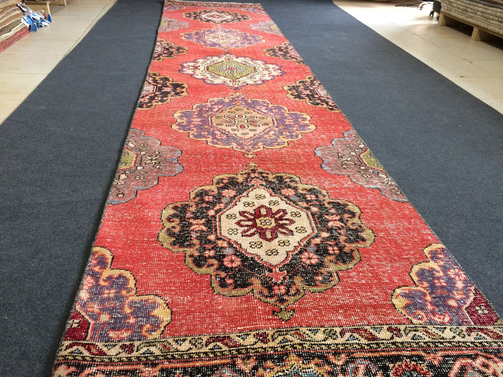 Turkish Runner Rug 2' 1" x 13' Hand-Knotted detail