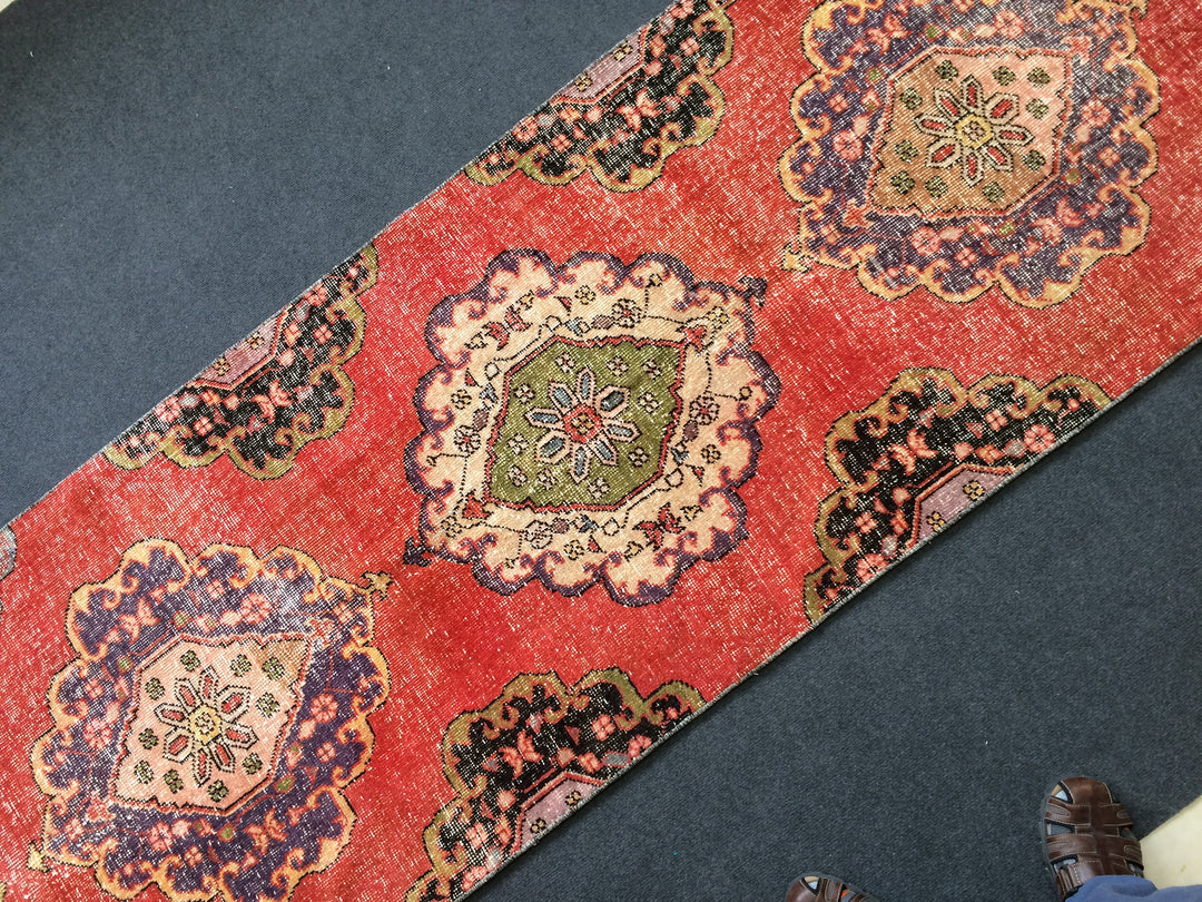 Turkish Runner Rug 2' 1" x 13' Hand-Knotted close-up