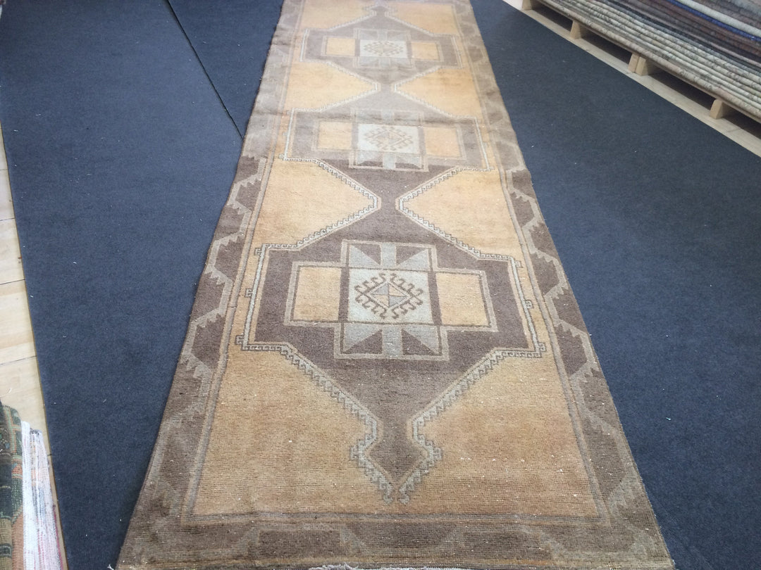 Beige Turkish Runner Rug 3' 10" x 12' 2" Hand-Knotted