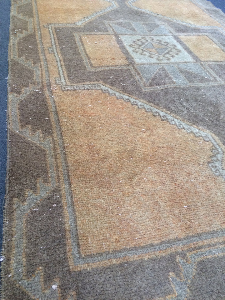 Beige Turkish Runner Rug 3' 10" x 12' 2" Hand-Knotted border