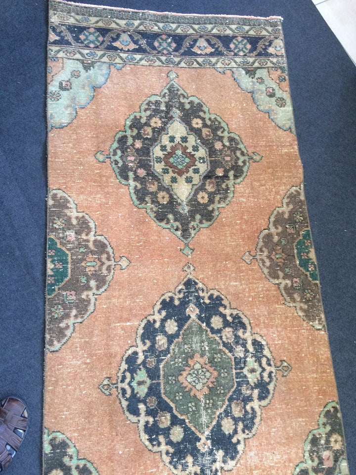 Turkish Runner Rug 3' x 13' 8" Hand-Knotted texture