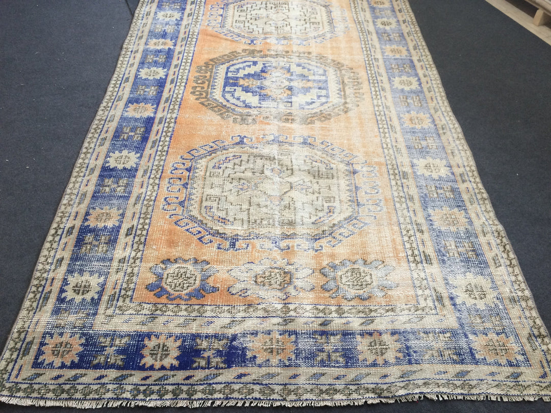 Beige Turkish Distressed Runner Rug 5' 2" x 11' 5" Hand-Knotted | No. WR56857