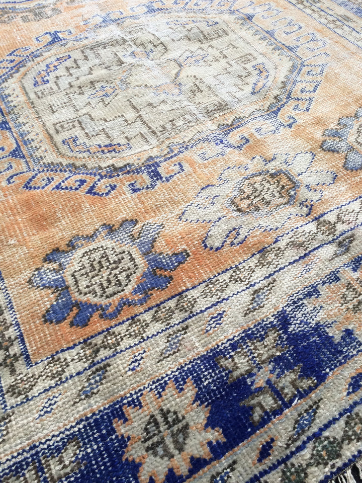 Beige Turkish Distressed Runner Rug 5' 2" x 11' 5" Hand-Knotted | No. WR56857