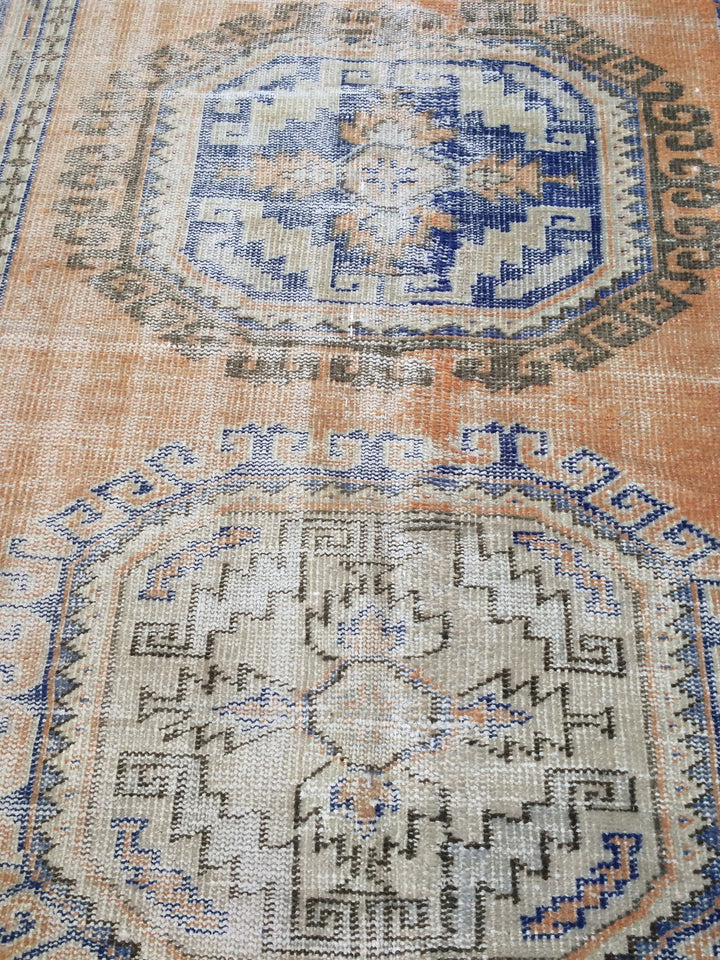 Beige Turkish Distressed Runner Rug 5' 2" x 11' 5" Hand-Knotted | No. WR56857