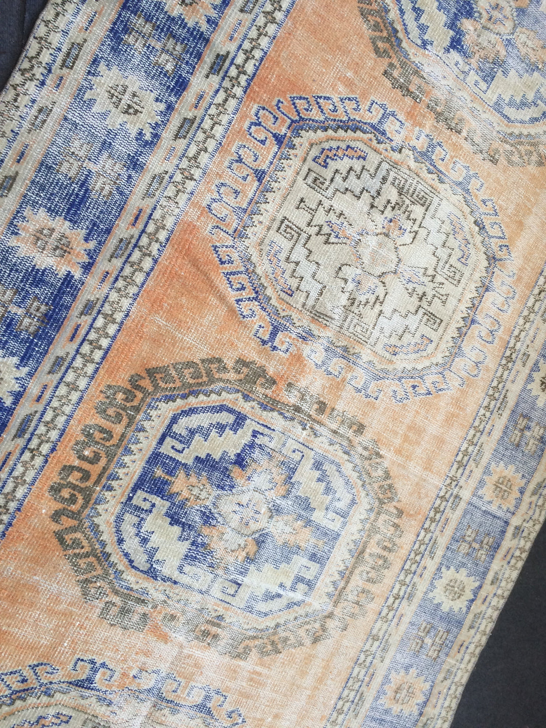 Beige Turkish Distressed Runner Rug 5' 2" x 11' 5" Hand-Knotted | No. WR56857