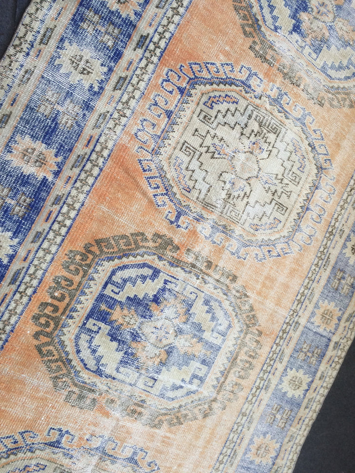 Beige Turkish Distressed Runner Rug 5' 2" x 11' 5" Hand-Knotted | No. WR56857