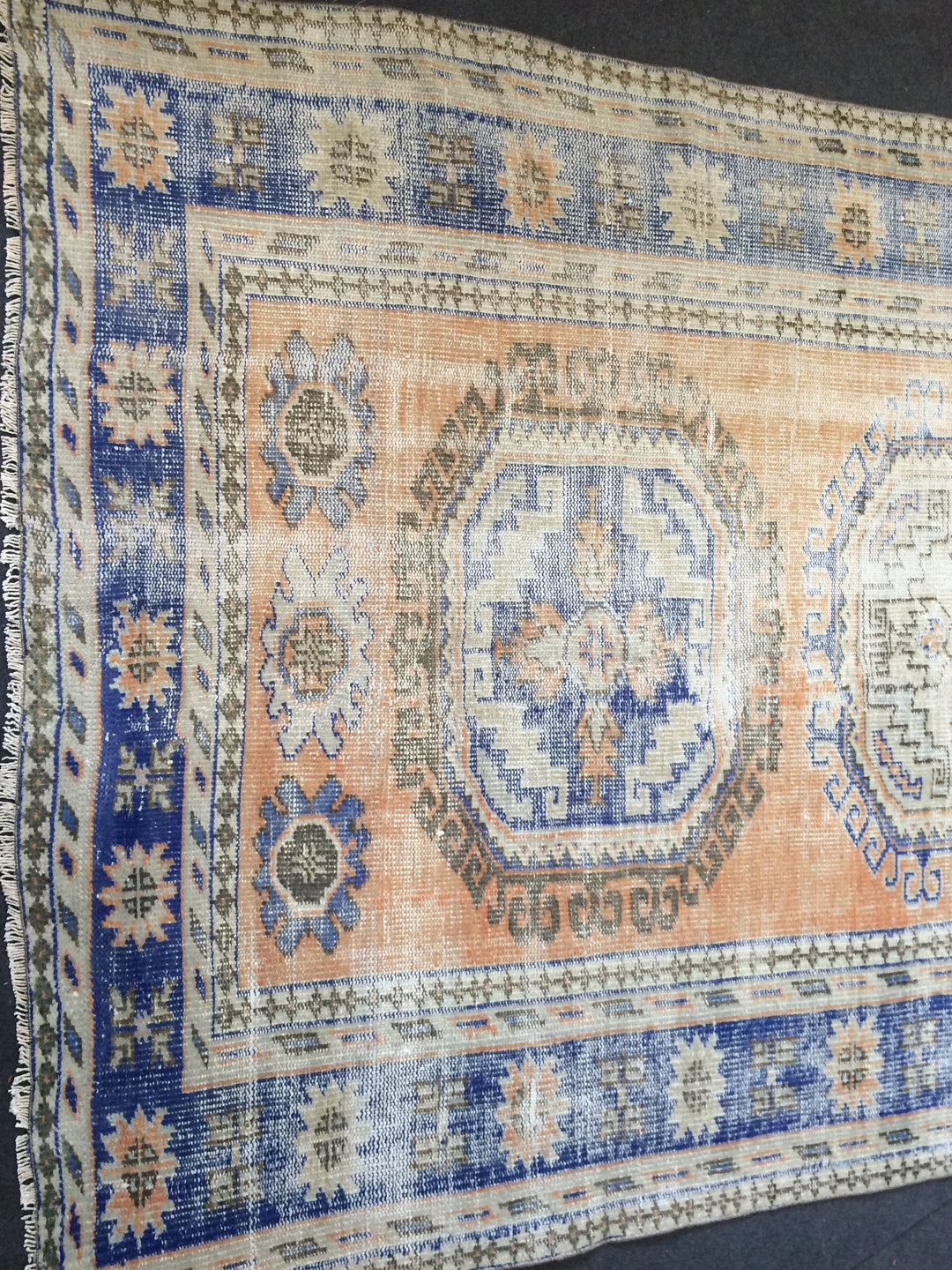 Beige Turkish Distressed Runner Rug 5' 2" x 11' 5" Hand-Knotted | No. WR56857