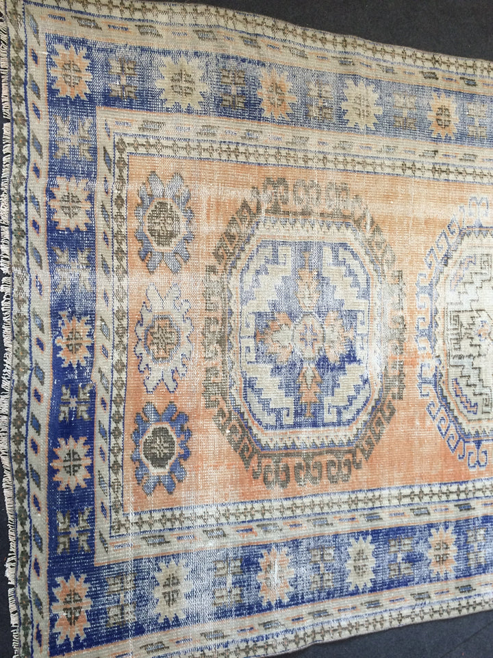 Beige Turkish Distressed Runner Rug 5' 2" x 11' 5" Hand-Knotted | No. WR56857