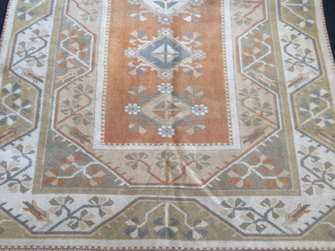 Rust Turkish Oushak Rug Hand-Knotted pattern