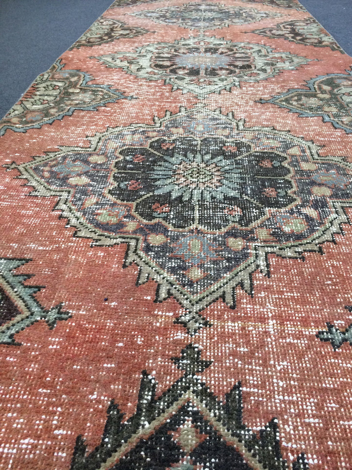 Rust Turkish Runner Rug 3' x 13' Hand-Knotted field