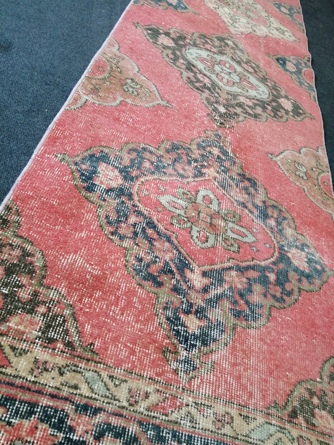 Beige Turkish Runner Rug 2' 7" x 12' 6" Hand-Knotted texture