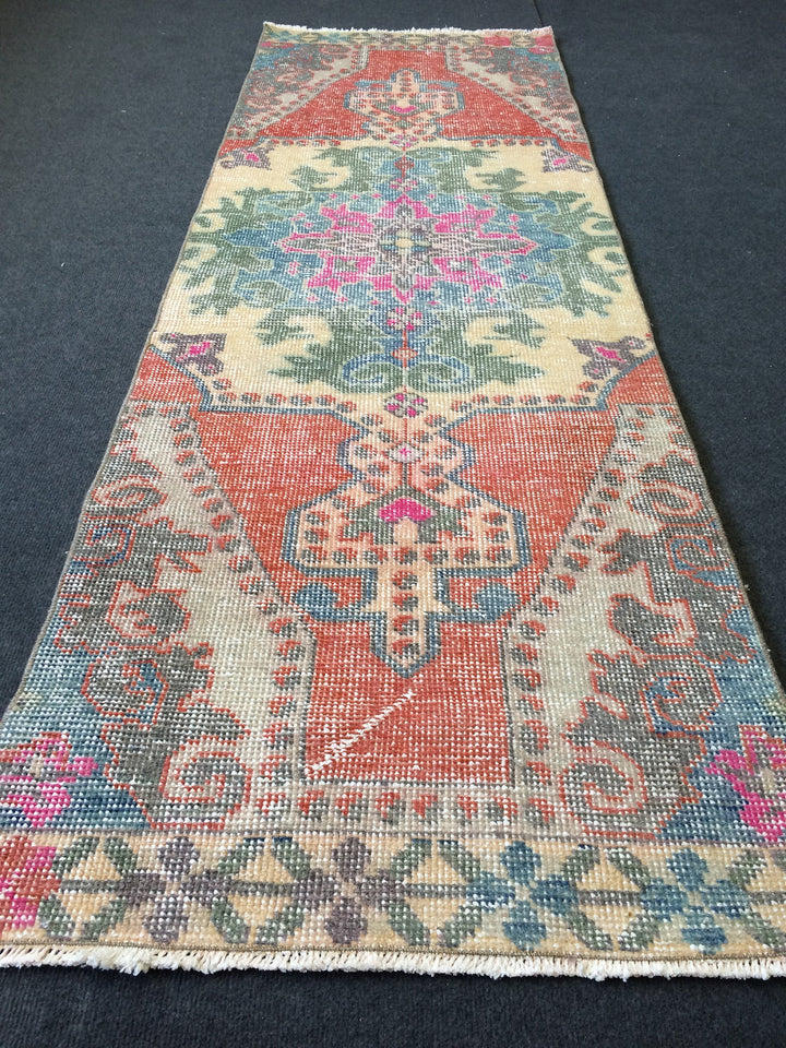Turkish Oushak Runner Rug 2'8" x 10'1" Hand-Knotted detail