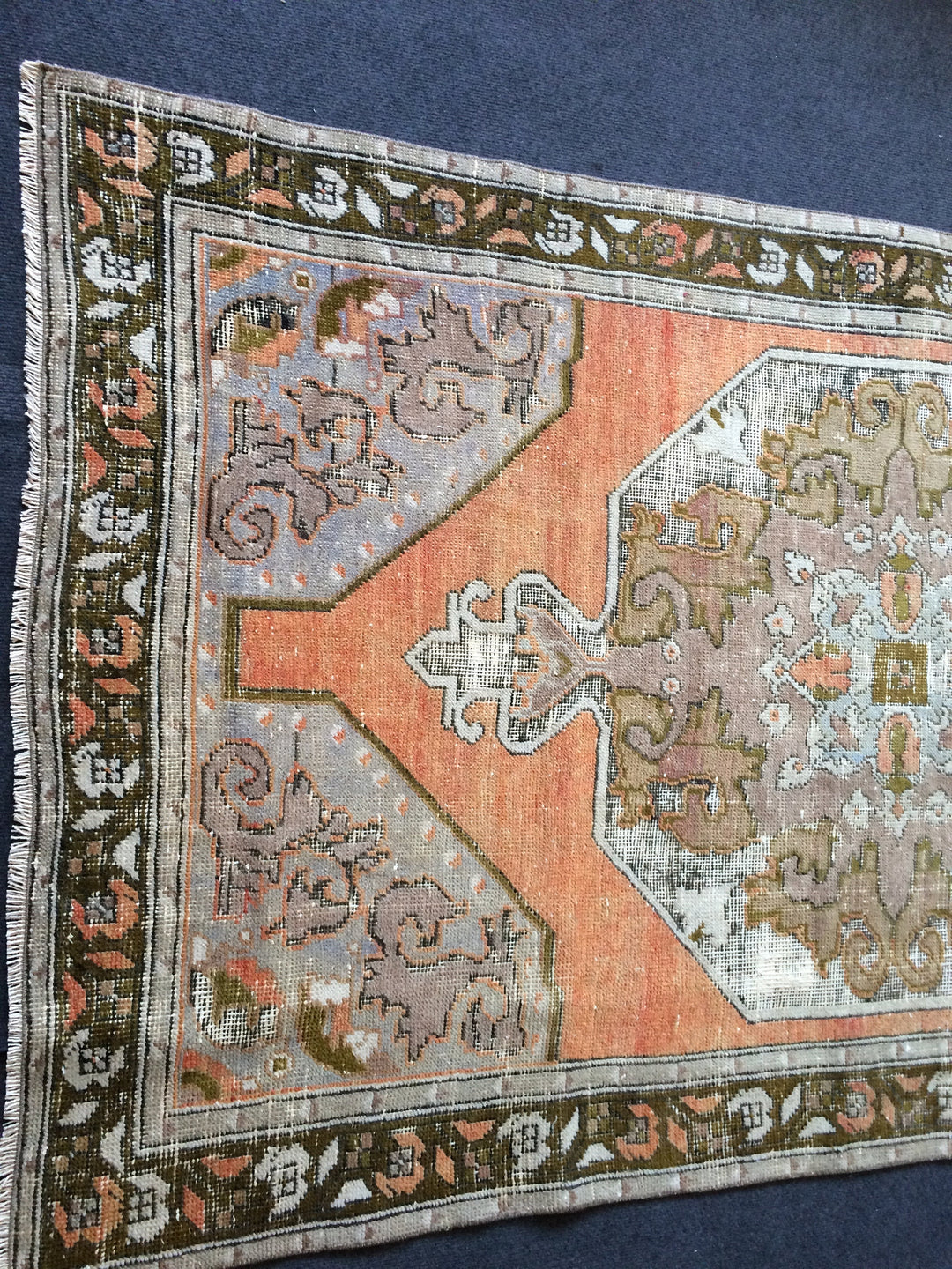 Tan Turkish Tribal Rug Hand-Knotted close-up