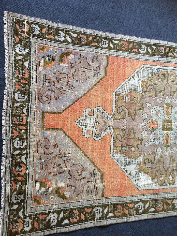 Tan Turkish Tribal Rug Hand-Knotted close-up