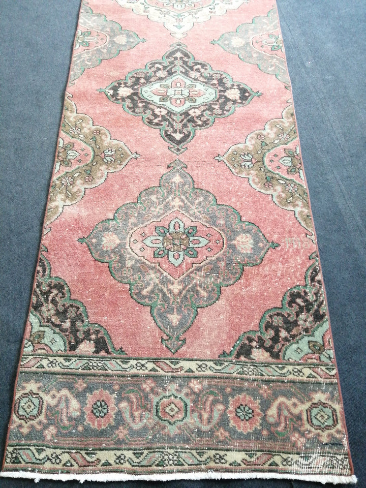 Rust Turkish Runner Rug 3' x 12' 8" Hand-Knotted close-up