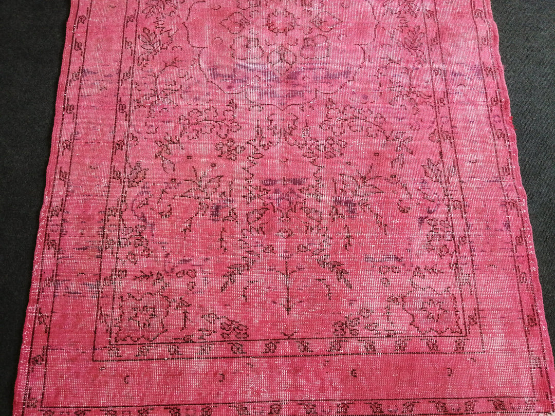 Pink Turkish Runner Rug 3' 11" x 6' 11" Hand-Knotted close-up