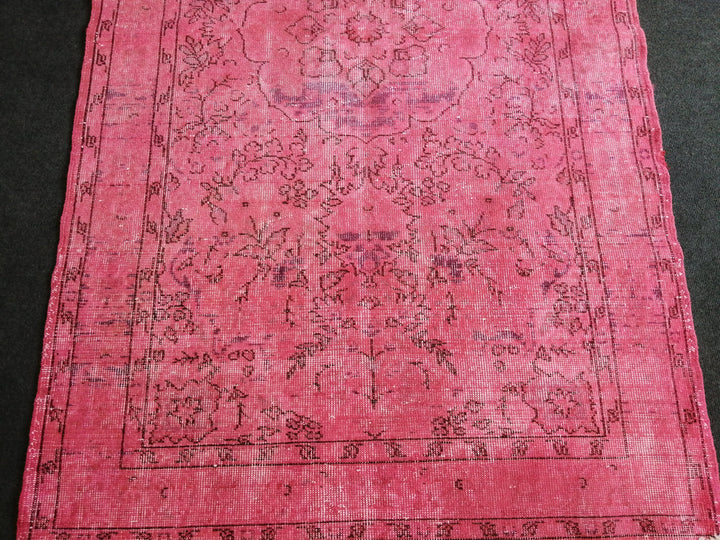 Pink Turkish Runner Rug 3' 11" x 6' 11" Hand-Knotted close-up
