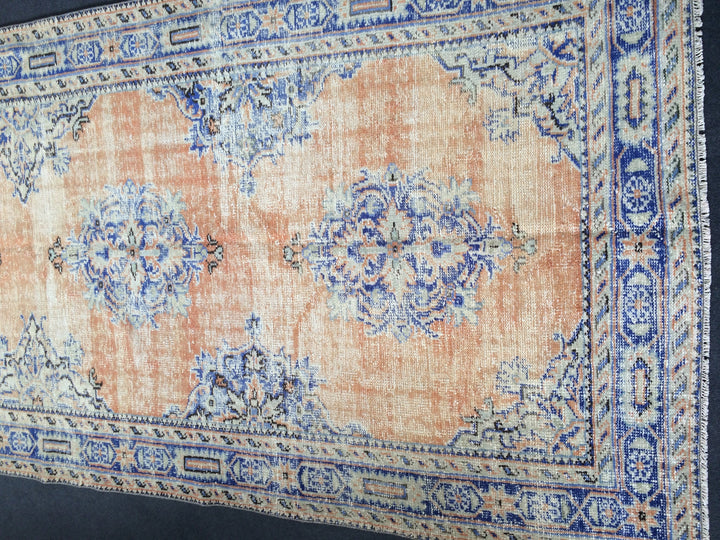 Navy Turkish Runner Rug 4' 8" x 12' Hand-Knotted border