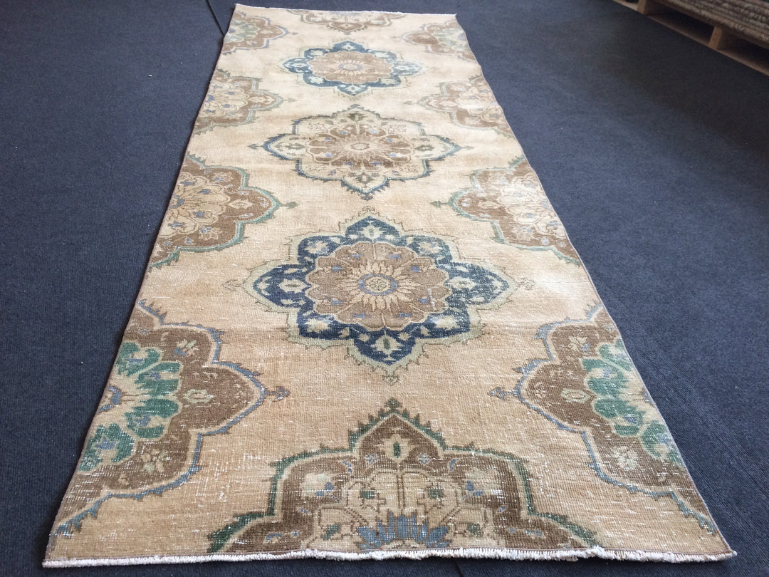 Beige Turkish Runner Rug 3' x 9' Hand-Knotted