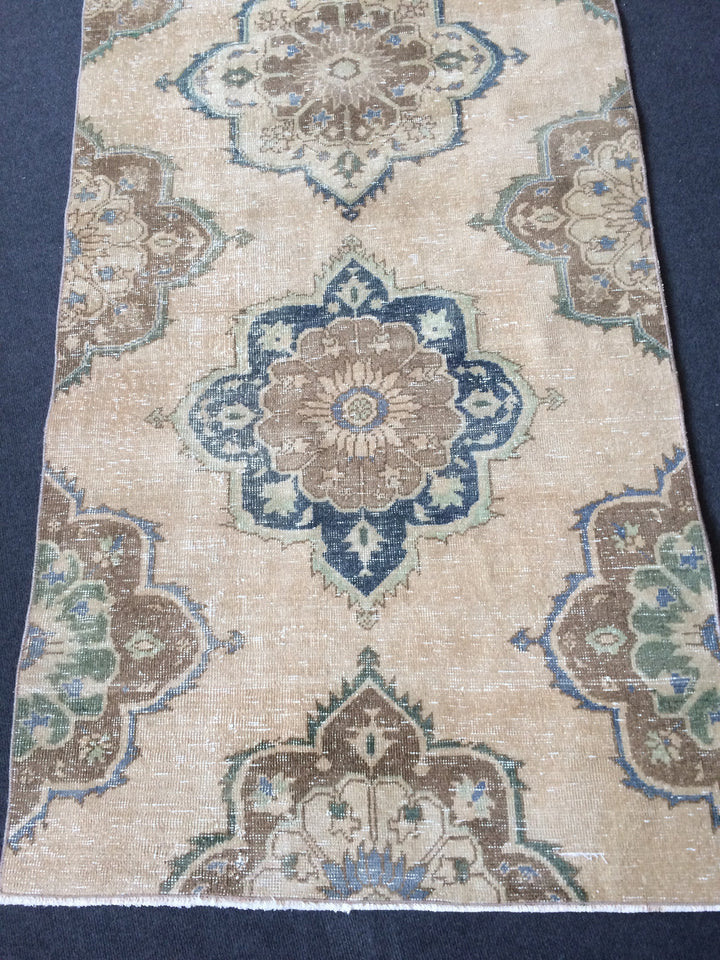 Beige Turkish Runner Rug 3' x 9' Hand-Knotted pattern