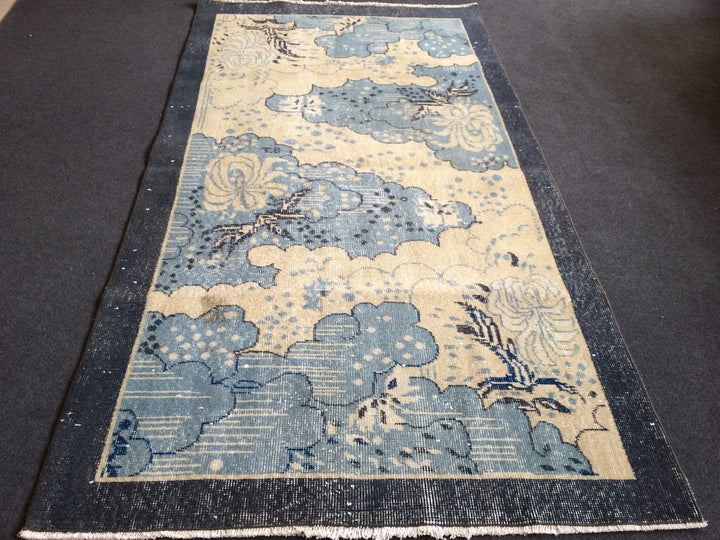 Rust Turkish Oushak Rug Runner Hand-Knotted detail